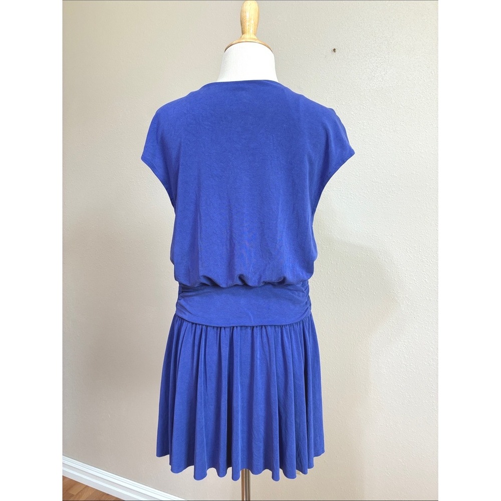 Free People XS Vibrant Cobalt Cupro Crisscross Front Mini Dress Vneck - Picture 6 of 10